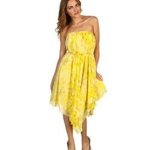 Vince Camuto Asymmetrical Dress. Yellow Floral. 4.